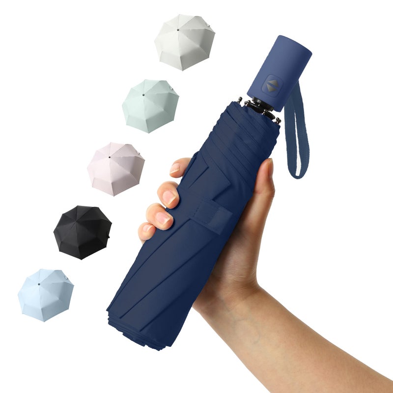 BAODINI Small Travel Umbrella for Rain Protection Sun-Folding UV Umbrella Windproof Compact (navy blue), 42 Inch Arc Canopy - Image 1